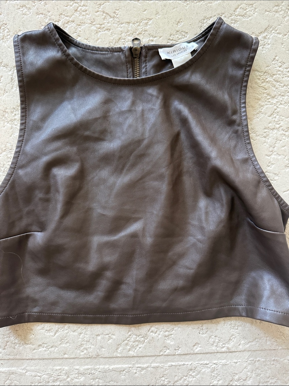 Kihoue Faux Leather Crop Top in Dark Brown
